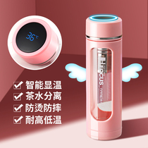 Enermei glass with lid water cup female cute portable summer ins wind double insulation anti-fall tea cup