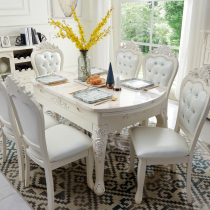 European dining table and chair combination marble telescopic folding solid wood round table dining table matching furniture home dining table