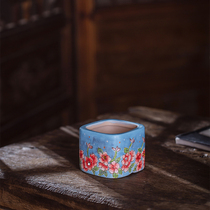 Jingdezhen new hand-painted flower wax square coarse pottery breathable will breathe more meat flowerpot diameter 6 height 5