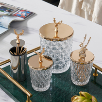 Modern light luxury crystal glass candy jar with lid toothpick tube cotton box table living room coffee table decoration jar decoration