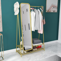 Floor-to-ceiling bedroom clothes rack light luxury home coat rack hanger simple metal mirror one-piece mirror clothes