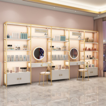 Beauty salon Cosmetic Display Case with lamp Light Luxurious Makeup Shelves With Mirror Skincare Products Cabinet Custom Shelving