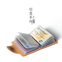 Pleasanyan creative handmade crazy horse cow leather genuine leather card bag silver line card bus card bag for men and women with small card bag cutting sleeve