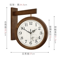 Chinese double sided hanging bell solid wood living room home wall clock black walnuts muted fashion two sides hanging watch atmospheric clock