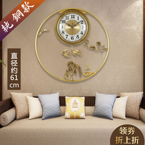 TQJ large new Chinese style pure copper wall-mounted clock Living room Chinese style pendulum quartz clock watch bedroom mute decorative table
