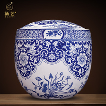 Jingdezhen ceramics pastel blue and white tea storage jar home kitchen restaurant antique Chinese decorative ornaments
