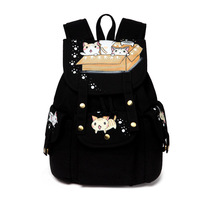 Time graffiti primary and middle school students canvas bag female casual backpack male simple all-match middle and high school student bag