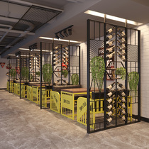Custom Wrought iron wine rack partition Walnut music bar screen partition Restaurant card industrial style decorative wine cabinet