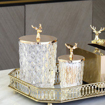 Nordic light luxury coffee table glass storage jar European style creative toothpick cotton swab storage box living room decoration candy jar