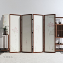 New Chinese style screen Zen partition folding mobile living room Simple modern living room office Solid wood lotus folding screen