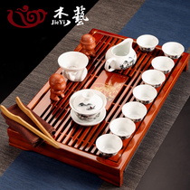 Tea set set set of ceramic blue and white kung fu tea set solid wood kewood tea tray Tea home white porcelain tea set
