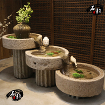 Old stone trough fish tank Stone Mill flower pot running water landscape stone sink water tank fish farming outdoor courtyard decoration ornaments