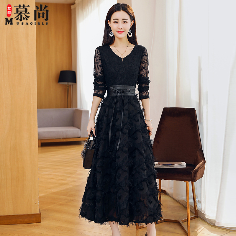 蕾丝连衣裙2018春装新款女装韩版中长款修身长裙春季超仙裙子夏潮