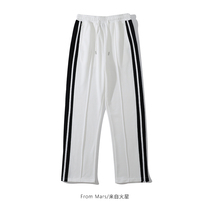 From Mars side stripe design sense zipper slit sports pants National Tide brand loose straight tube wide leg trousers