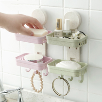 Punch-free single double soap holder wall bathroom toilet with adhesive hook rack soap rack soap box