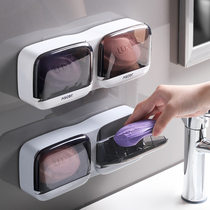 Soap box wall-mounted drain-free household with lid double-layer new bathroom tray soap box rack