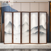 New Chinese landscape solid wood screen partition Living room entrance Bedroom occlusion Ancient Zen tea room Chinese style folding screen
