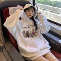  Sweater womens spring and autumn 2021 new Korean loose bf lazy wind cartoon bear print all-match thin jacket tide
