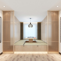 New Chinese style Japanese wood grille Solid wood hollow home screen Entrance partition Living room bedroom Modern simple decoration