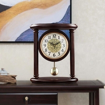 Solid wood retro Chinese style home seat clock pendulum piece old-style desktop clock European style living room clock desktop big old clock