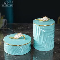 Living room tea table ornaments light luxury ceramic candy jar with lid snack box storage coffee candy jar household soft decorations