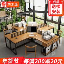 Solid Wood desktop computer desk American loftl type Workbench L corner desk simple 2 people 4 station desk desk