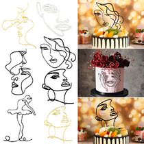 Abstract Lady Face Cake Topper Minimalist Lines Cakes