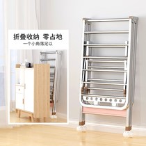 Outdoor telescopic stainless steel drying rack folding floor indoor household balcony push-pull wheeled baby drying rack