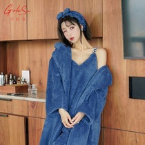 Princess pajamas women fall winter coral fleece plus velvet padded pregnant women's nightgown long bathrobe household clothing suit