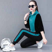 Sportswear suit womens spring and autumn new golden velvet casual sweater loose running two-piece ANTA E ERKE