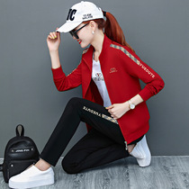 Sports suit womens new spring and autumn 2021 long sleeve sweater cardigan casual wear three-piece ANTA E ERKE