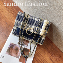 Pearl chain bag small bag woolen small square bag female 2021 New all one shoulder shoulder bag mobile phone wallet tide