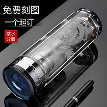Dragon cup glass double-layer heat insulation thermometer with filter High borosilicate light luxury style teacup printed word custom logo