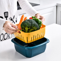 Fresh-keeping box fruit box double-layer drain basket washing basket household storage box transparent refrigerator fresh-keeping storage box