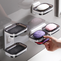 Double soap box Suction cup wall-mounted drain laundry soap box Household non-perforated toilet soap shelf