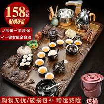 Ceramic kung fu tea set household simple solid wood tea tray set automatic teapot tea cup electric stove small tea table