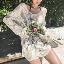 Swimsuit womens bikini three-piece set 2020 new Korean fairy fan ins cover meat thin sexy blouse swimsuit
