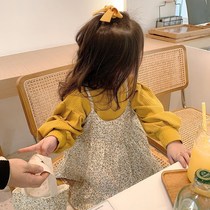 Girls Net Red Gas Kinden Dress Children 2021 New Spring Clothes Baby Broken Flower Dress Two Pieces
