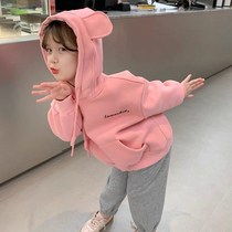 Childrens clothes female jacket plus thickening in 2022 new girls gas - hooded tops childrens autumn and winter clothing