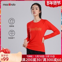 Macondo Womens Big LOGO running long sleeve T-shirt female outdoor sports marathon T-shirt moisture absorption quick drying