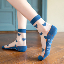 Socks Woman Mesh Red Loving Fiberglass Midcylinder Socks Spring Summer Thin Cotton Bottom Transparent Crystal Socks and Short Sox