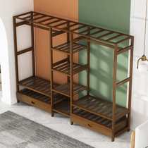 Simple modern floor-to-ceiling hanger bamboo floor bedroom coat rack multifunctional dustproof wardrobe closet rack