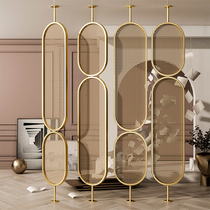 Modern light luxury stainless steel screen living room glass metal gold hotel Hall rattan porch porch folding screen customization