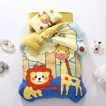Kindergarten quilt three-piece coral velvet double-sided plus velvet quilt cover baby baby children nap bedding autumn and winter