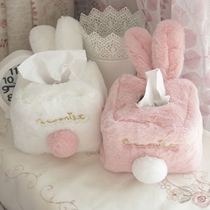 Paper Towels Cute Pink Tender Plush Rabbit Ears Pumping Paper Bag Home Car Drawing Room Paper Towels Box Cartoon Drawing Paper Box