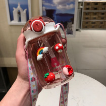 Creative cute girl heart high face value plastic cup with straw Childrens portable ins wind summer handy water cup