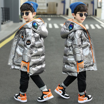 Boys winter cotton coats mid-length wash-free down coats 2022 new childrens bright face foreign style thickened cotton coats