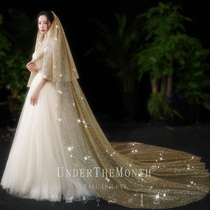 Vibrato with the same sparkling starry sky veil bride's main wedding veil Korean long large tail veil headdress women