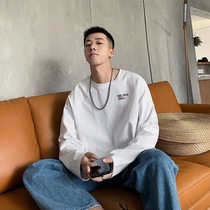 % Cotton autumn and winter Korean version of the new long sleeve shirt men loose round neck Hong Kong style coat male students trend base shirt