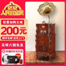 American solid wood phonograph European-style living room vintage vinyl record player vintage Big Horn record player audio pendulum